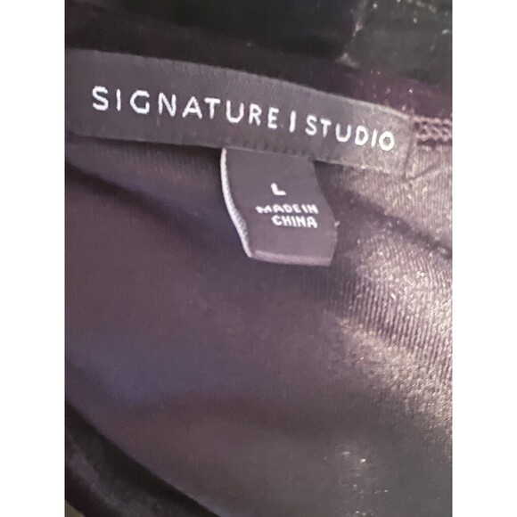 Signature Studio Shirt Black Velvet Tunic Shirt w/Lace Trim Womens Large - Picture 3 of 9